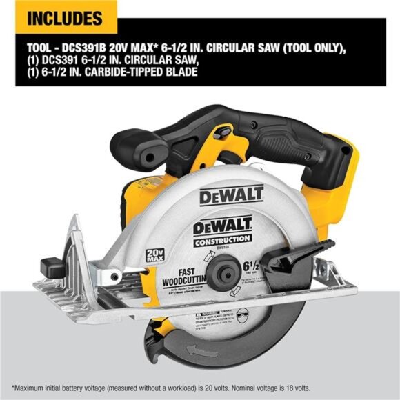 20V MAX Circular Saw,6-1/2-Inch Blade,460 MWO Engine,0-50Degree Bevel Capability - Picture 3 of 7